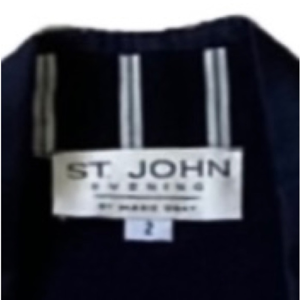 St. John Evening Navy with Satin & Gold Trim French Cuff Knit Jacket, Size 2 - Picture 7 of 8